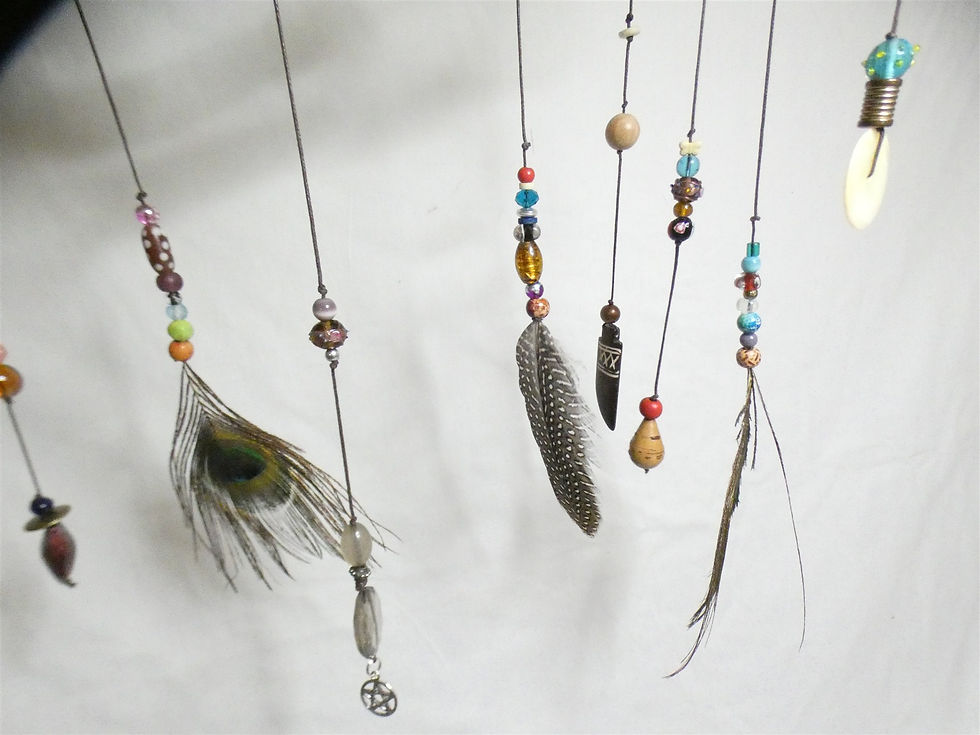 Thumbnail: Found Antler, Feather and Vintage Bead Mobile with Elemental Energy for