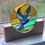 Thumbnail: Handcrafted Stained Glass Art Peace Dove in Oak Wood Stand Artisan Glass
