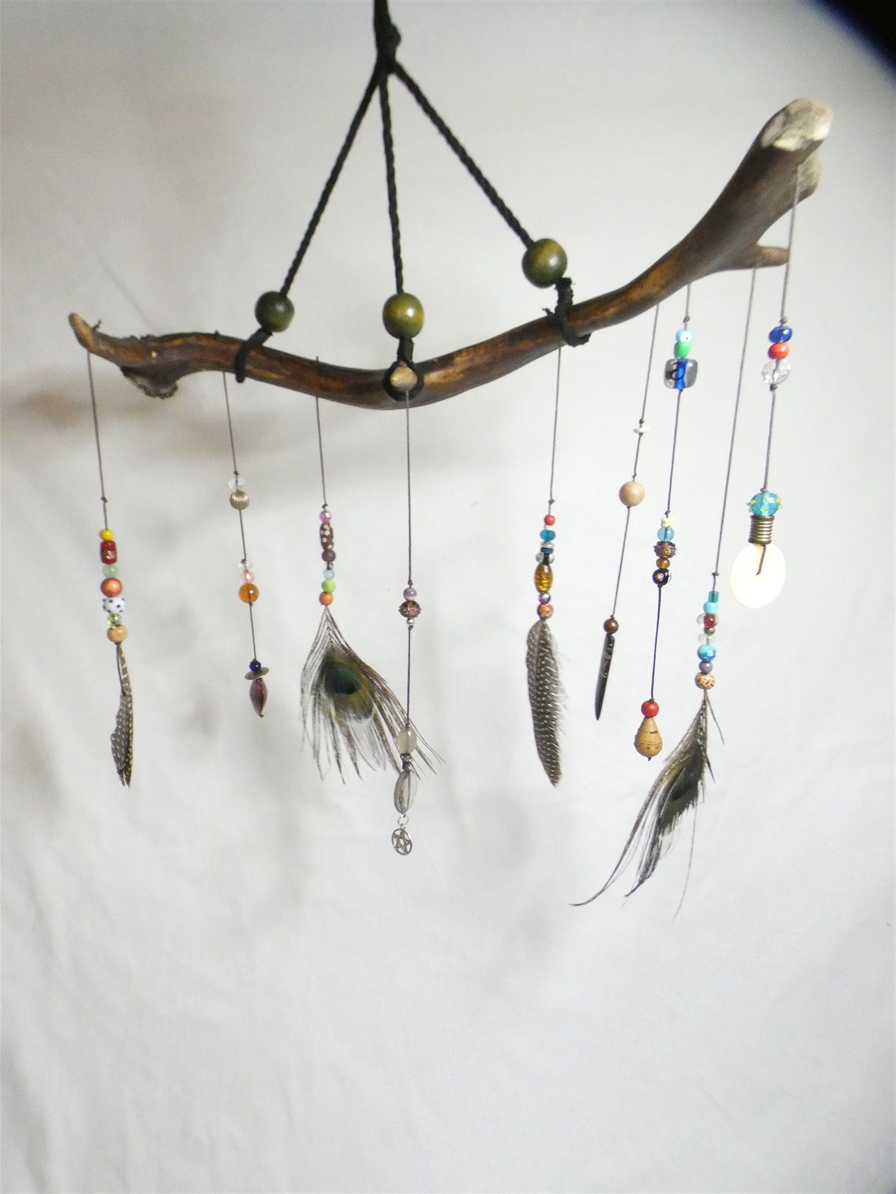 Found Antler, Feather and Vintage Bead Mobile with Elemental Energy for