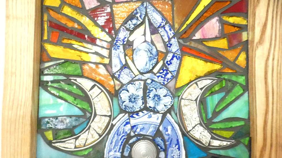 Thumbnail: Mosaic Art Handcrafted with Triple Moon Goddess in an Ash wood frame