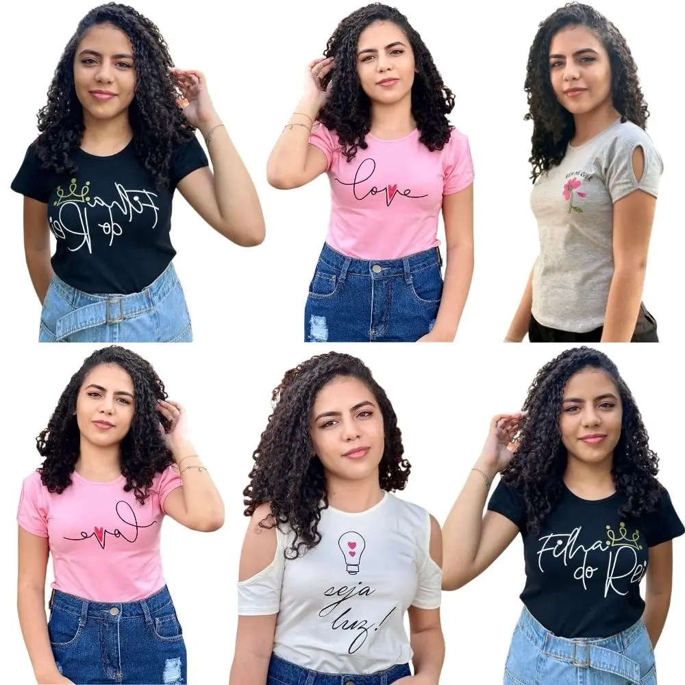 Kit 6 Blusas Adolescente Feminina Juvenil Detalhe Na Manga