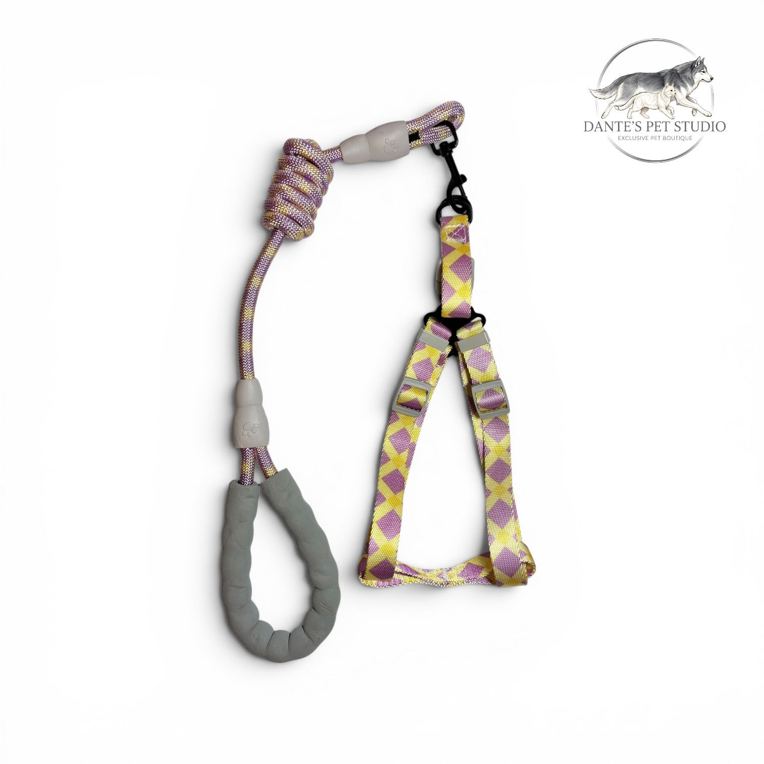 Arnes en H para perro cuadros amarillo morado talla S