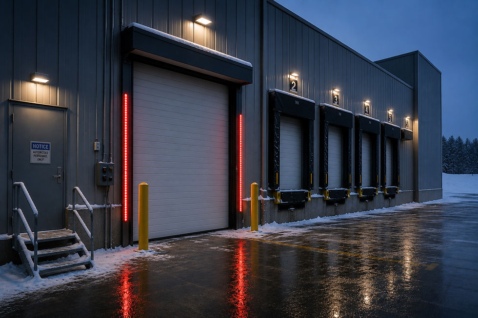 Commercial door light kit on insulated freezer door in food distribution facility