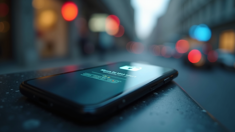 Eye-level view of a smartphone displaying a security alert on a mobile app