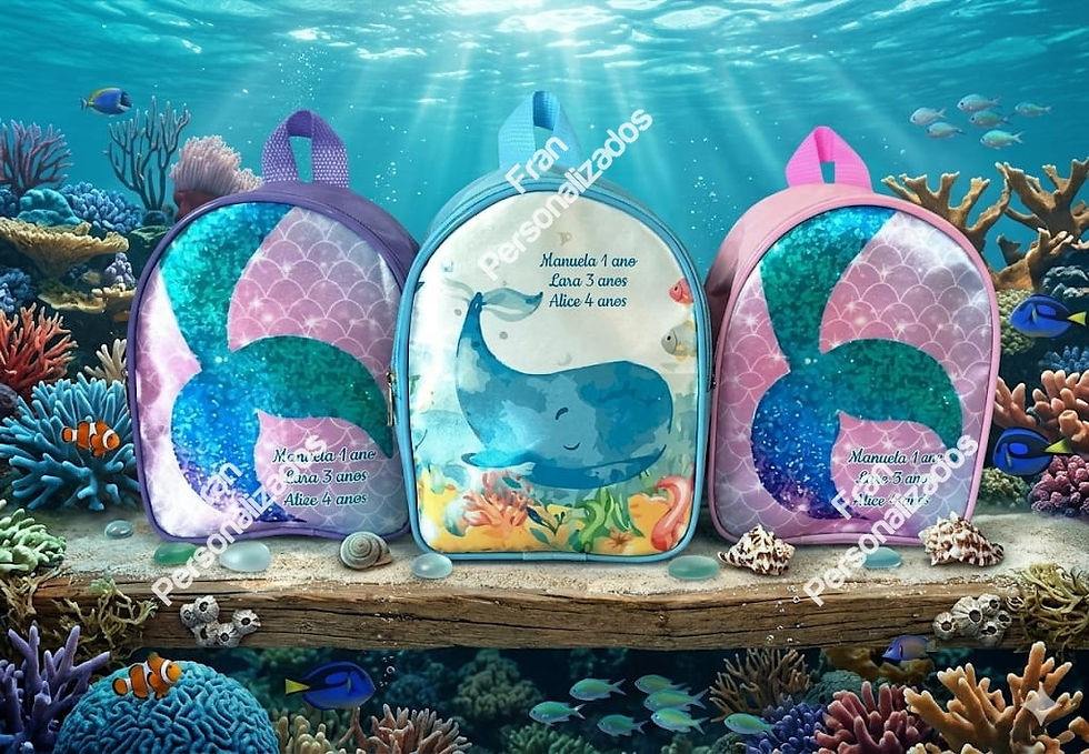 Miniatura: Mochila Personalizada Mergulho no Fundo do Mar com Sereias 