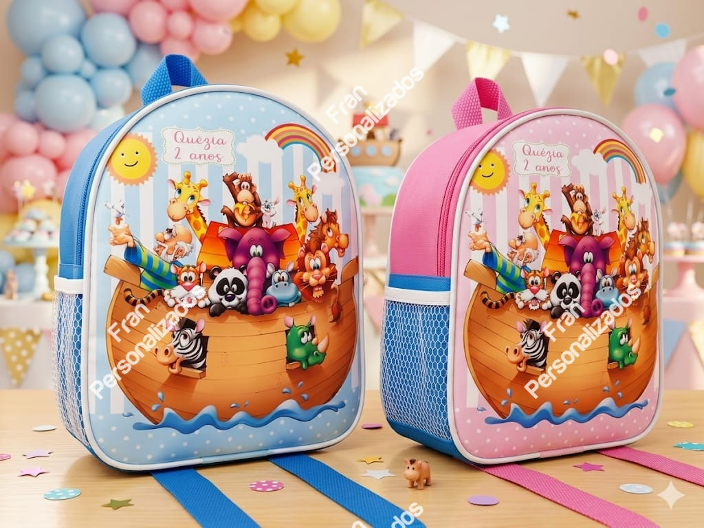 Mochila Personalizada Arca de Noé com Bolsos Laterais