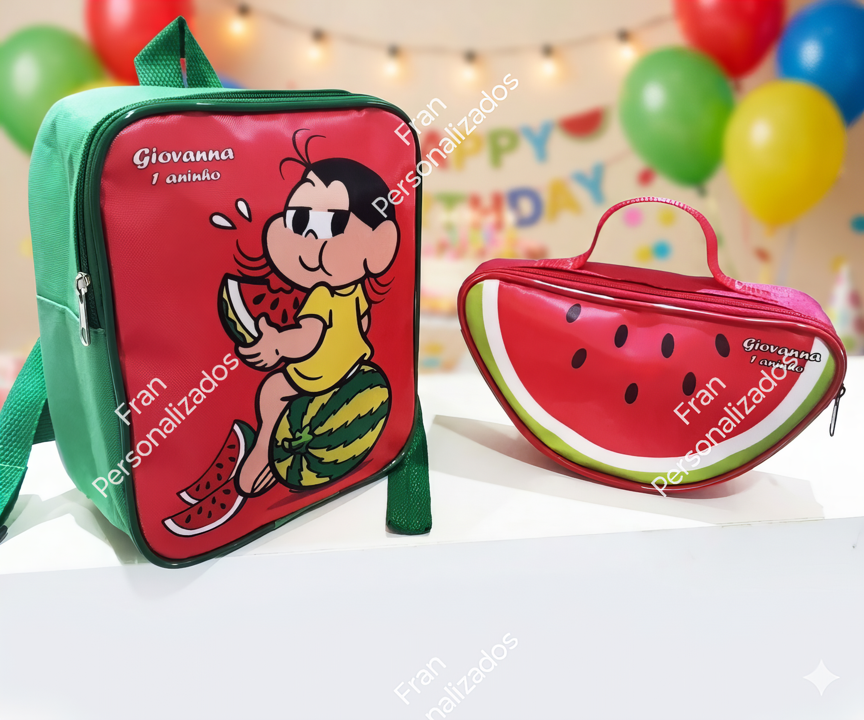 Kit Mochila com Necessaire Melancia Personalizada Magali