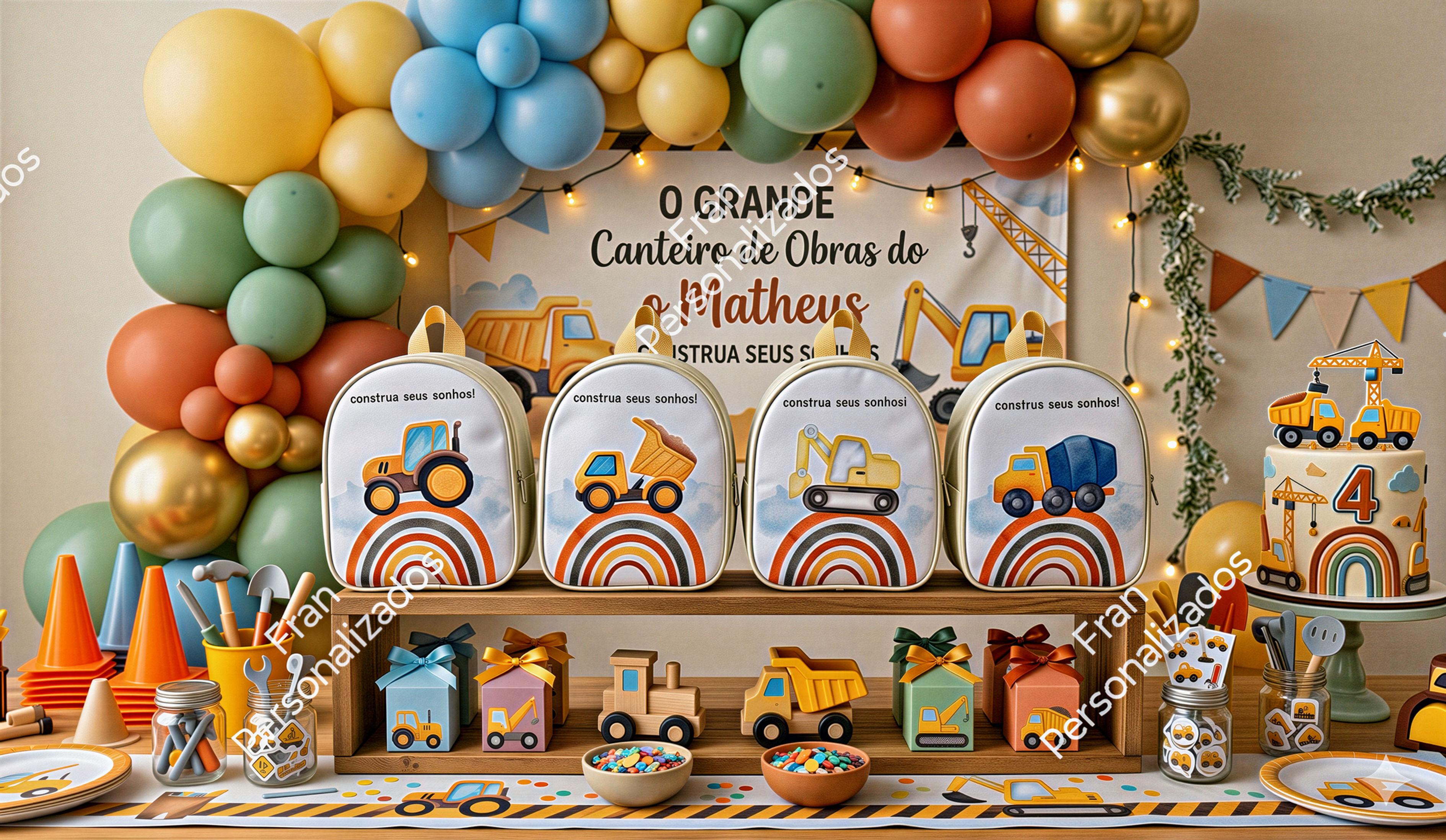 Mochila Personalizada Vintage Tratores Construção Caminhão