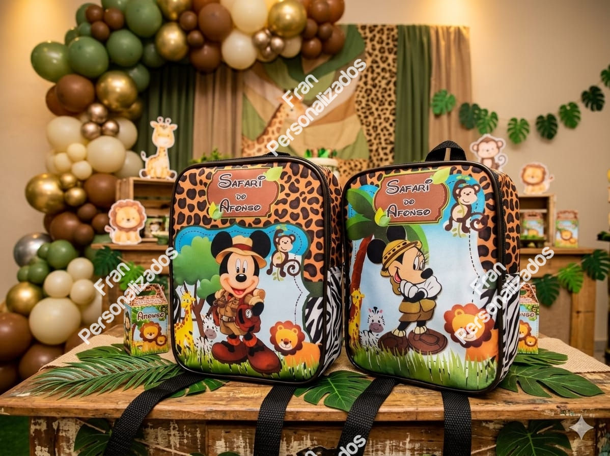 Mochila Personalizada Mickey Safari Modelo Laterais Desenhadas