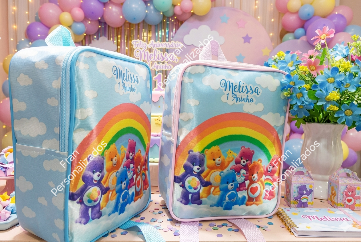 Mochila Personalizada Ursinhos Carinhosos com um bolso lateral