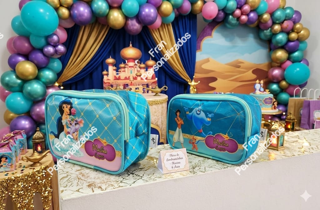Estojo Personalizada Aladim e Jasmine Laterais Desenhadas