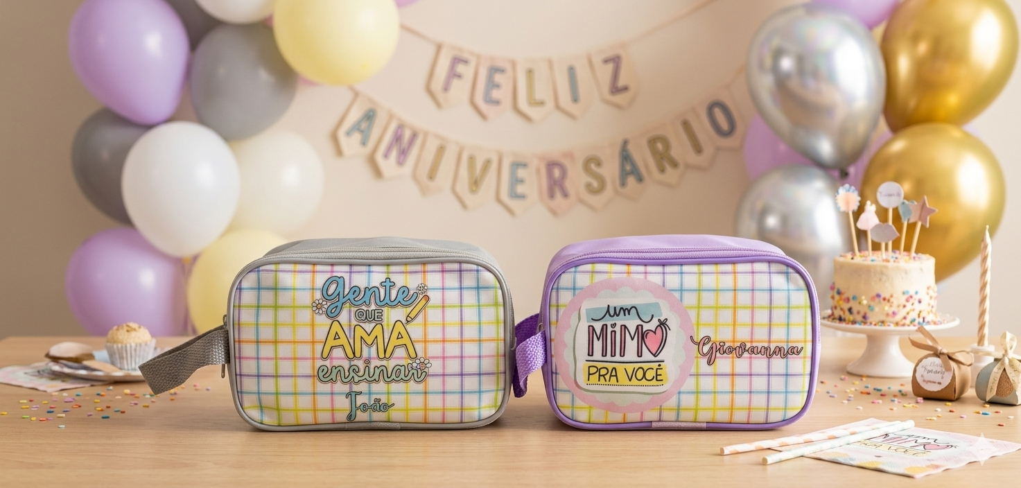 Estojo Nécessaire Personalizado Doces e Cupcake com Alças