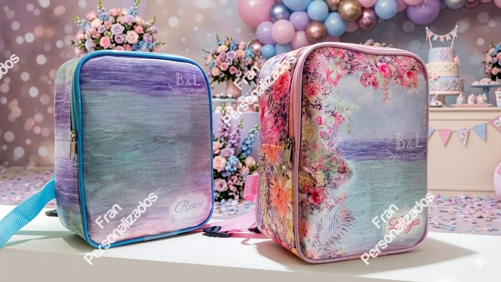 Mochila Personalizada Flores e Lagos Modelo Laterais Desenhadas