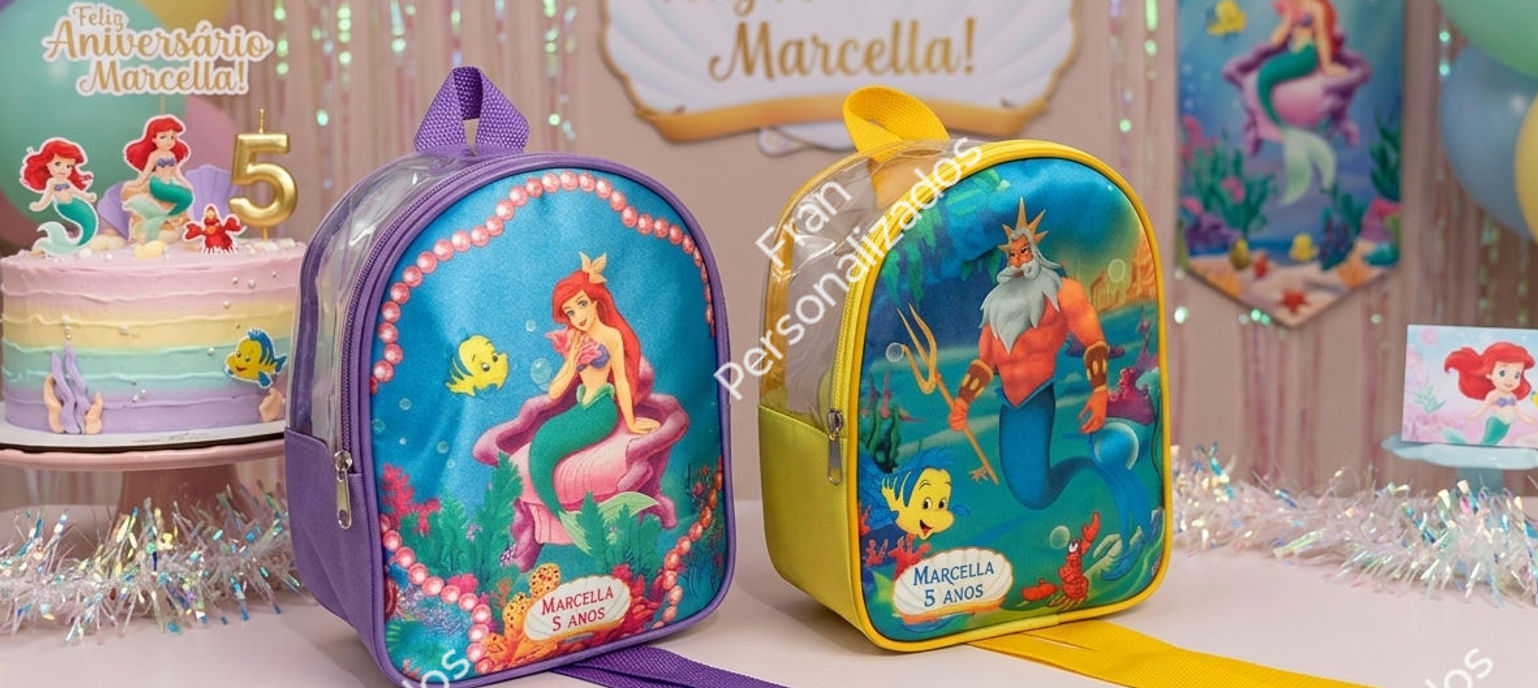 Mochila Personalizada Pequena Sereia Plástico Cristal