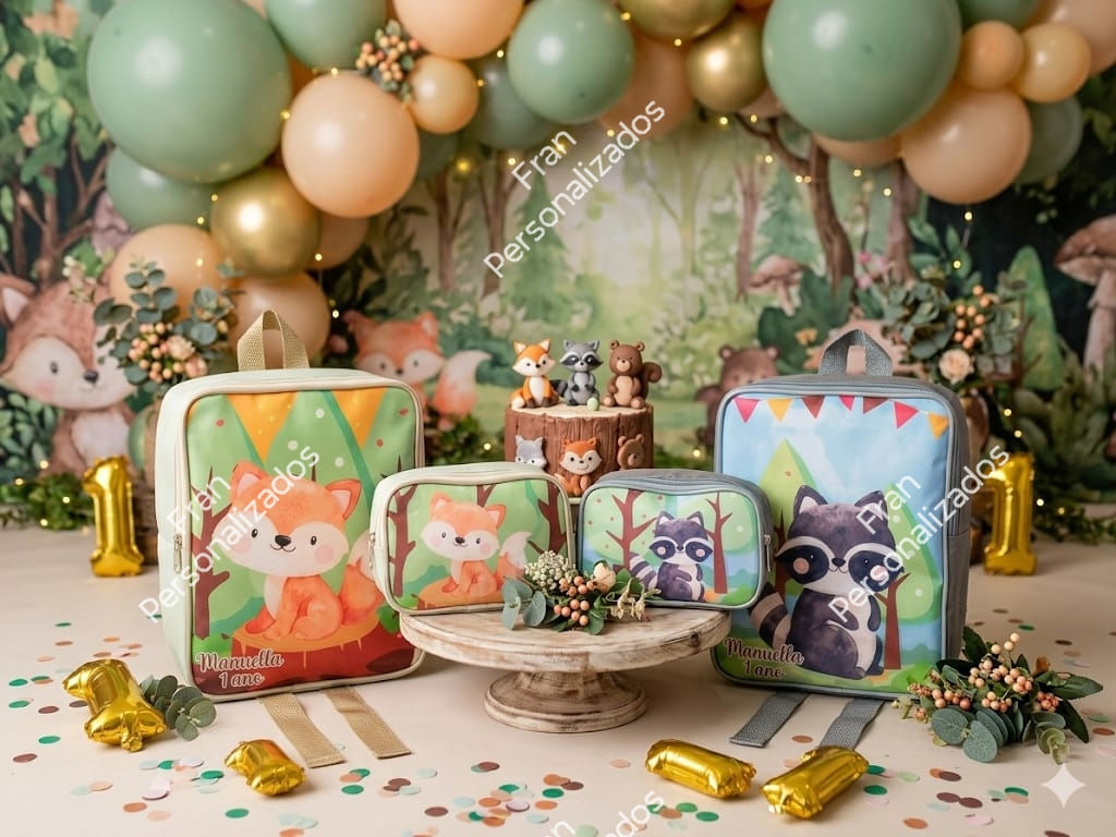 Mochila com Estojo Personalizada Bosque Animais