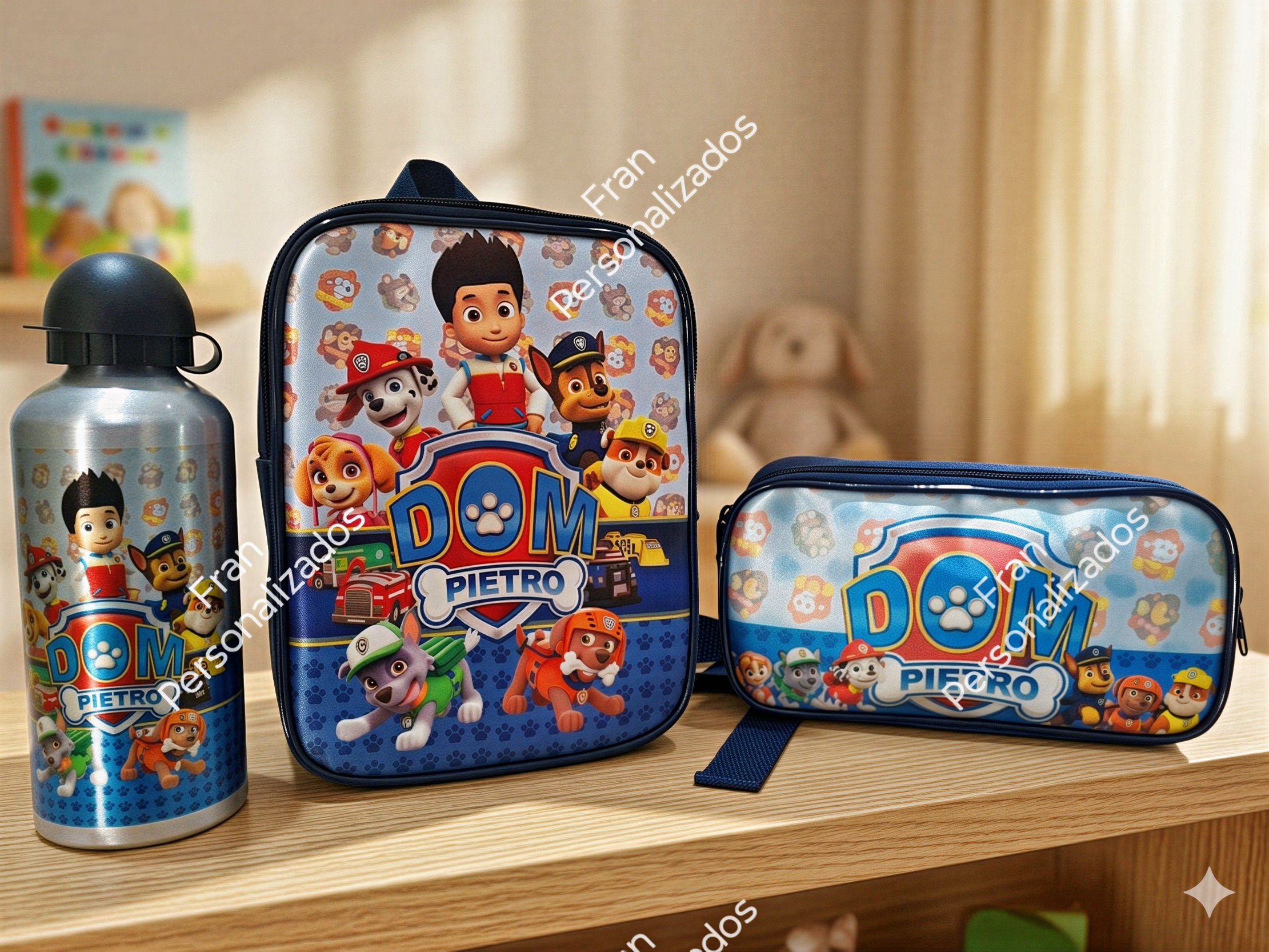 Mochila, Estojo e Squeez Personalizada Patrulha Canina
