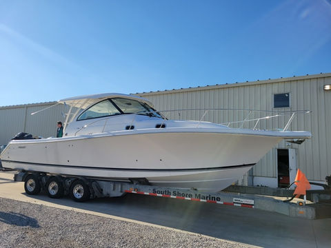 40 foot white Pursuit fishing yacht