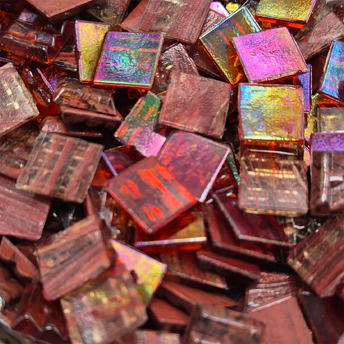 ,ריבועי זכוכית גוון כתום חום  1.5 /1.5 ס"מ  מ"מ. משטח 30/30 ס"מ