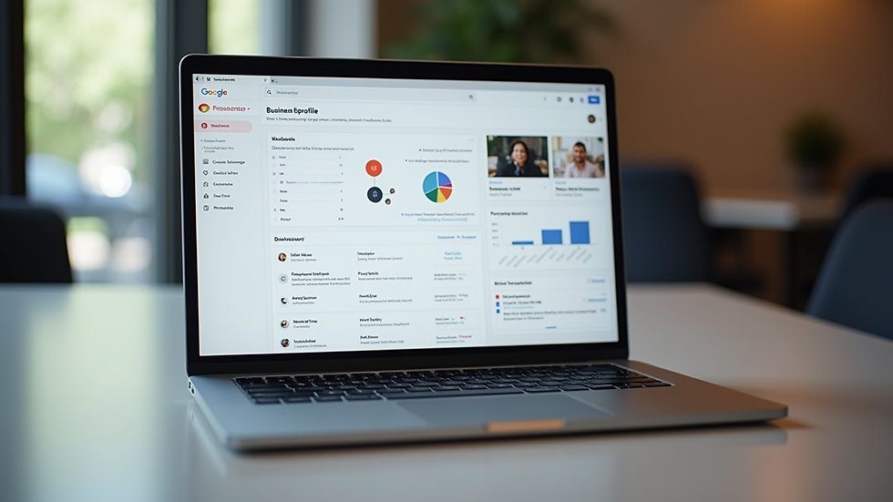 Eye-level view of a laptop showing a Google Business Profile dashboard