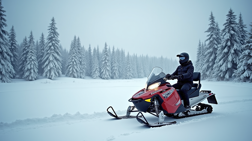 High angle view of a snowmobile parked in a snowy Canadian landscape