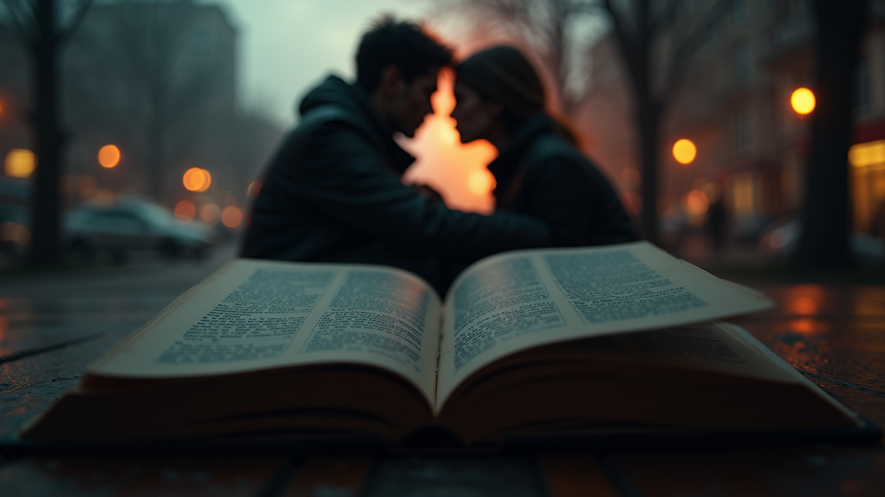 Eye-level view of a dark romance book cover featuring a mysterious couple