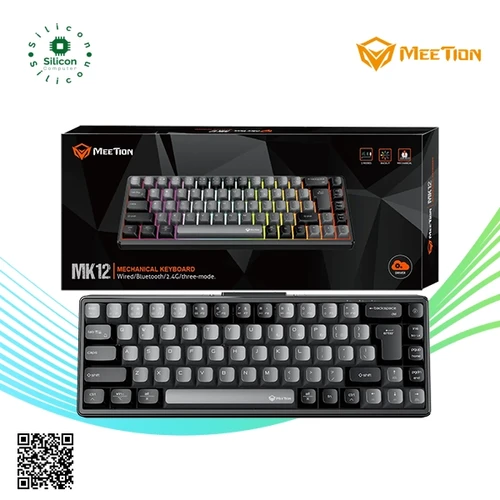 كيبورد ميكانيكي Meetion MK12، إضاءة RGB، حجم 65%، 3 أوضاع اتصال لاسلكي وبلوتوث، يدعم العربية