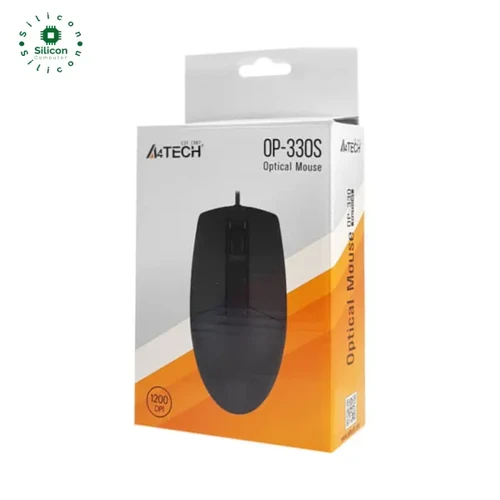 A4Tech OP-330S Wired Optical Mouse - Silent Clicks - 1200 DPI - USB -Black