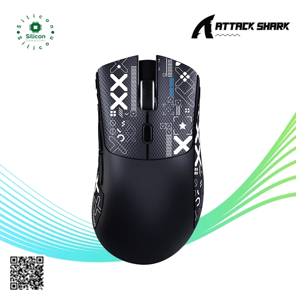 Attack Shark R1 Tri-Mode Wireless Gaming Mouse (Black, with Grip Tape)