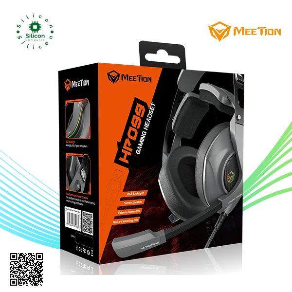 MEETION HP099 RGB Backlit HIFI 7.1 Stereo Wired Gaming Headset (Gray Orange)