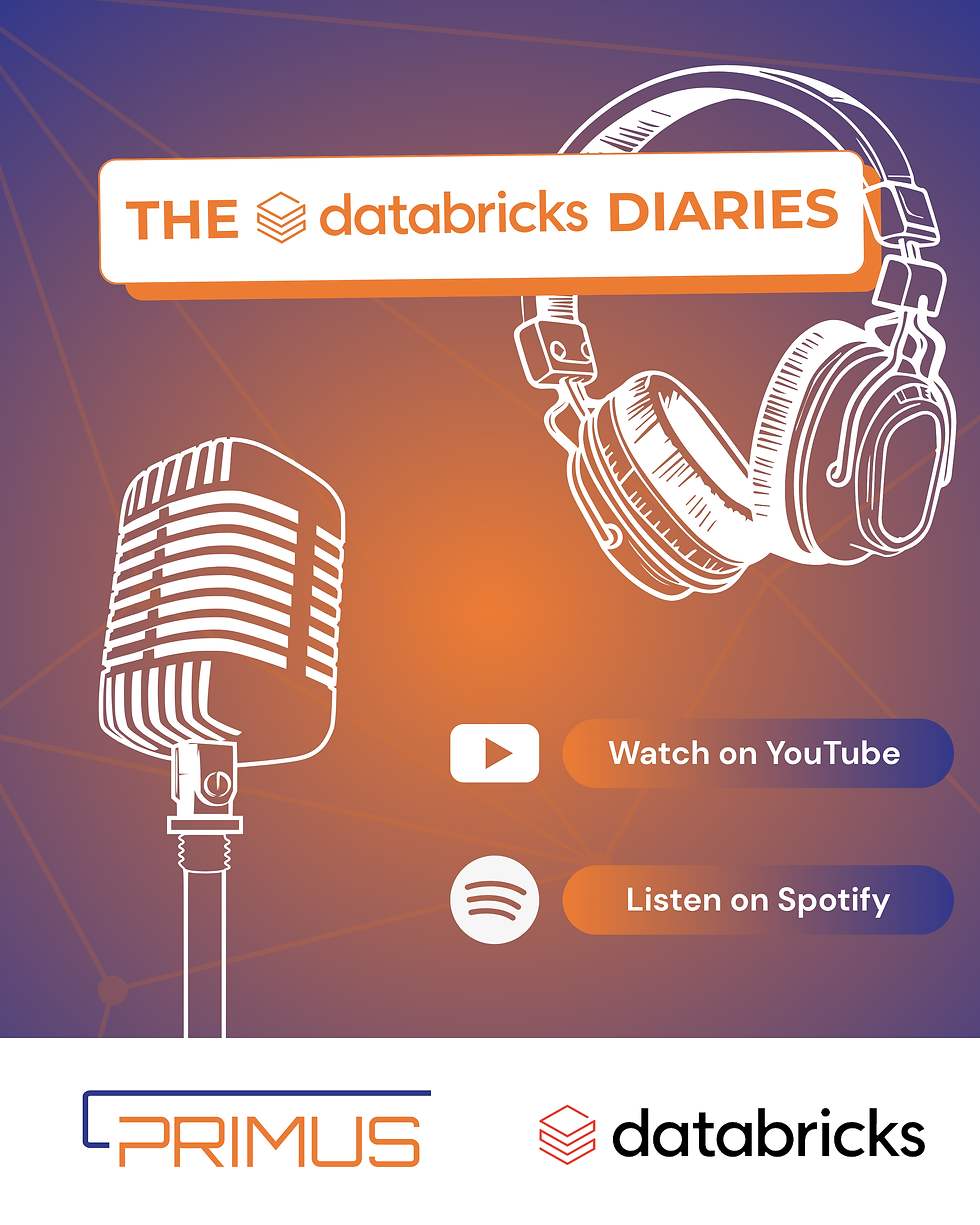 databricks podcast headset and microphone with primus and databricks logos on a vibrant background