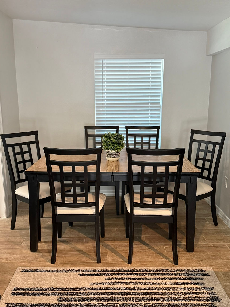 Painted 6 chair dining room set in black with natural wood top