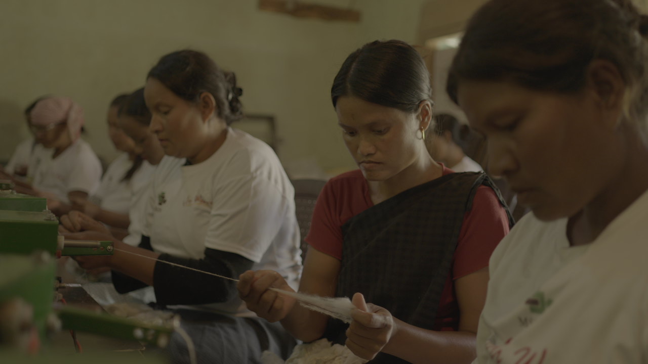 Women at work on a silk 