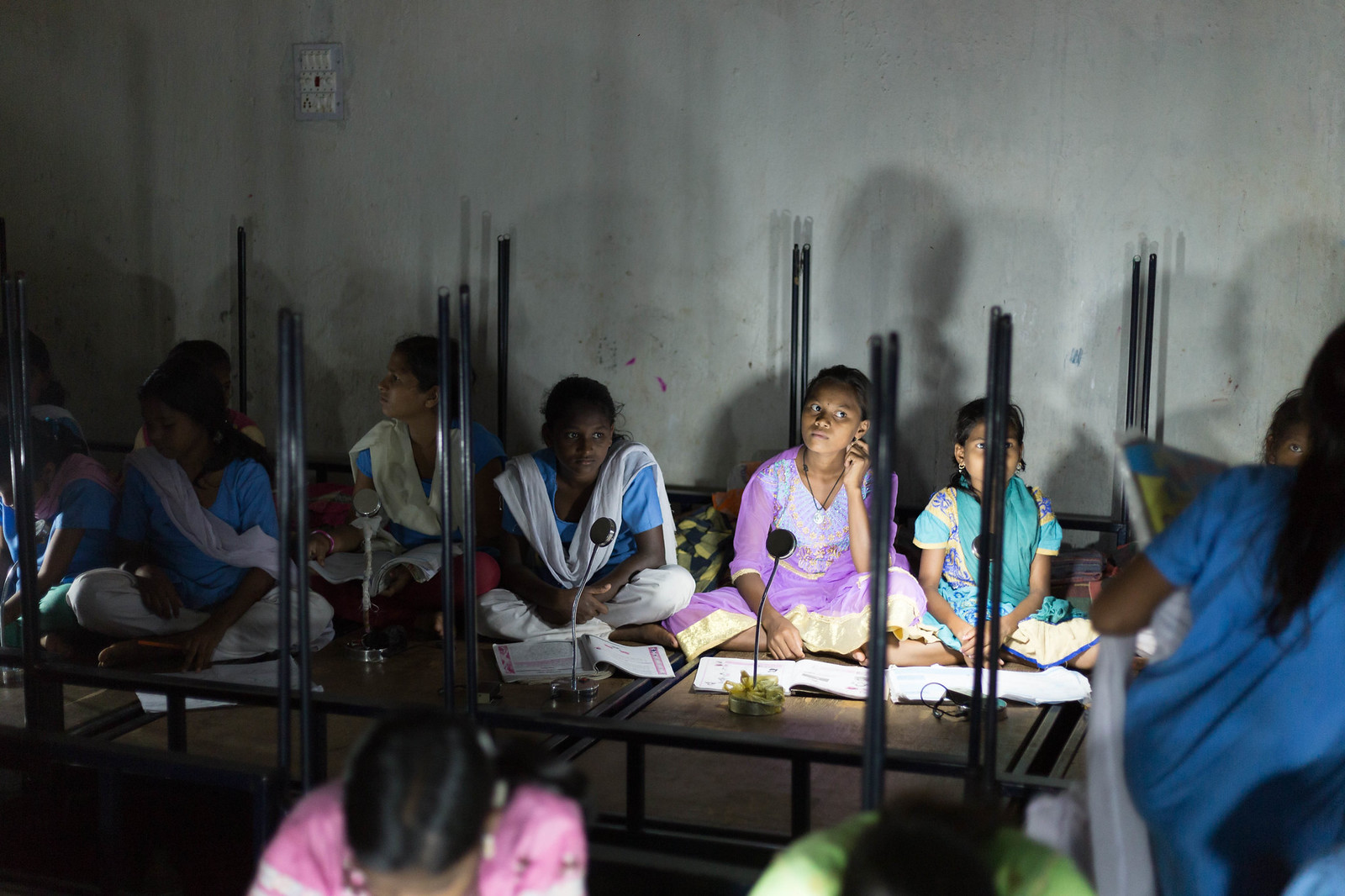 Girls studying in school