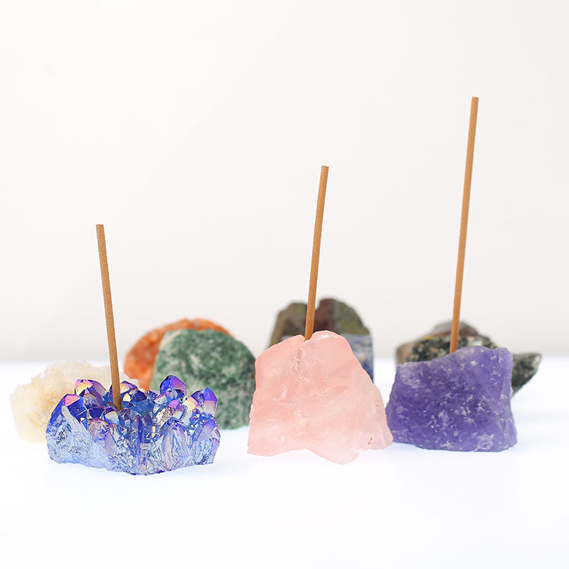Gemstone Incense Burner displayed in a serene setting with incense burning, adding elegance to a sacred space.