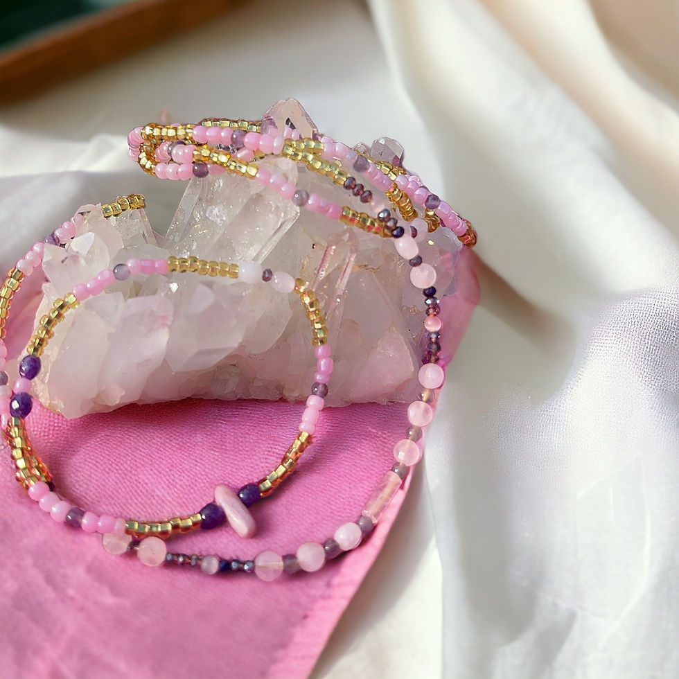 Thumbnail: Vibrational Frequency Waist Bead -  Amethyst, Pink Opal