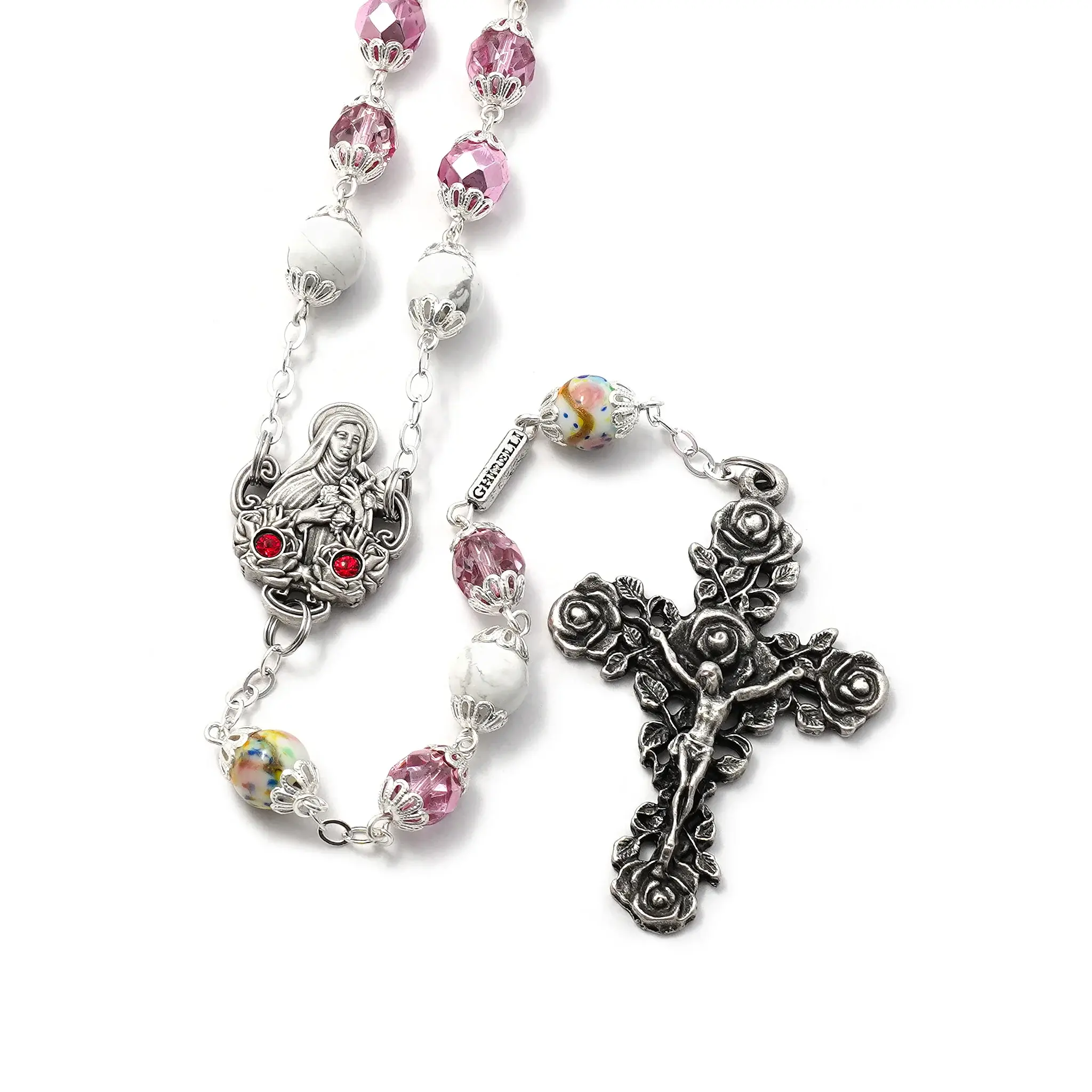Saint Therese of Lisieux Rosary in Antique Silver