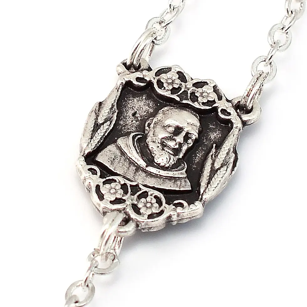 Thumbnail: Saint Pio of Pietrelcina Rosary in Antique Silver with Red Beads
