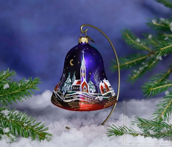Thumbnail: Glass Bauble Bell - 9 cm - Landscape with holly