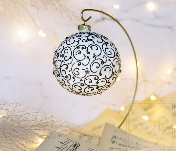 Thumbnail: Glass Bauble Ball - 10 cm - Golden arabesque