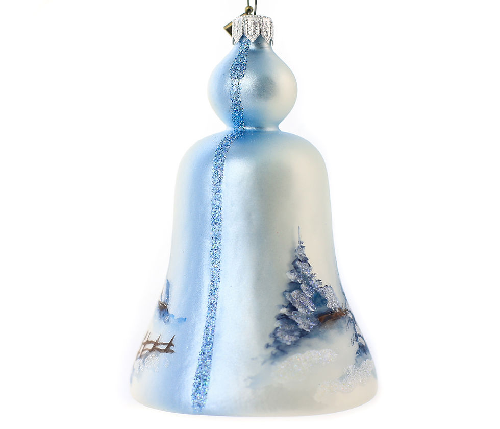 Thumbnail: Glass Bauble Bell - 14 cm x 8 cm - landscape with bunnies