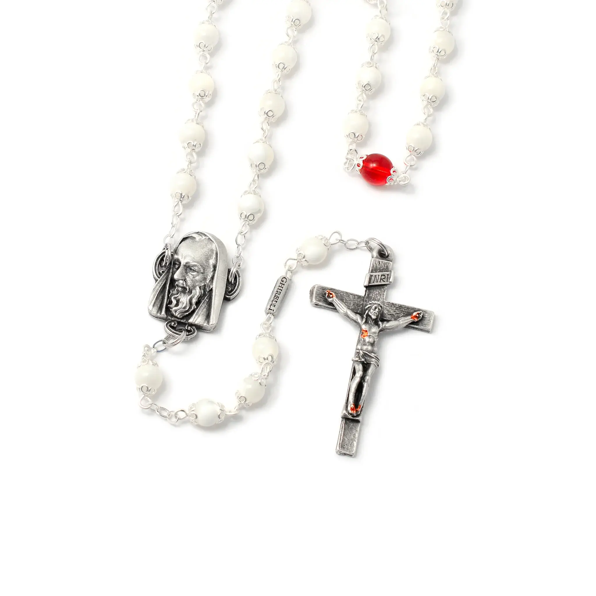 Saint Pio of Pietrelcina Rosary in Antique Silver with Mother-of-Pearl beads