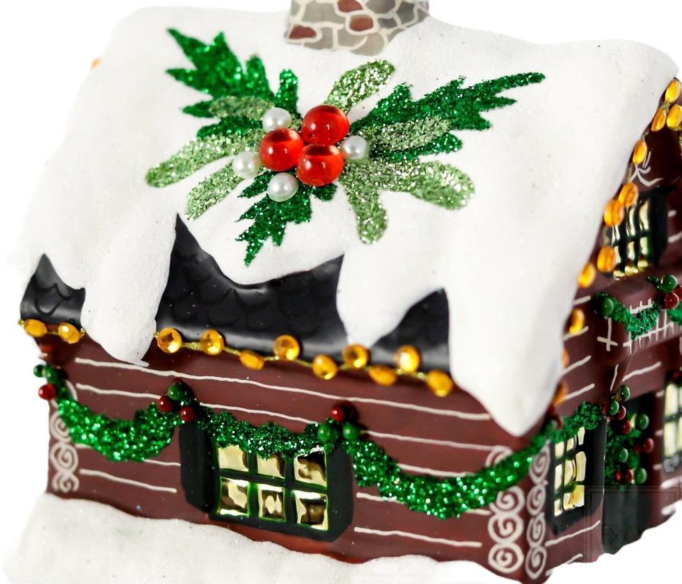 Thumbnail: Glass Bauble cottage - 10 cm - At the edge of the forest