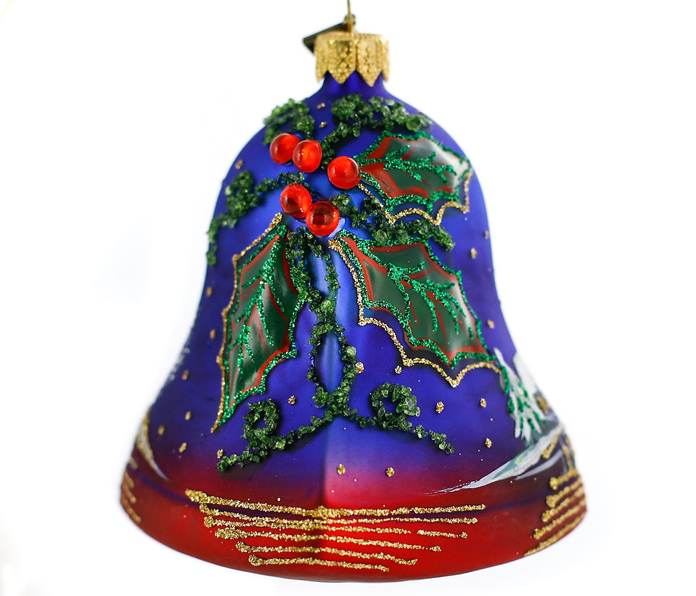 Thumbnail: Glass Bauble Bell - 9 cm - Landscape with holly