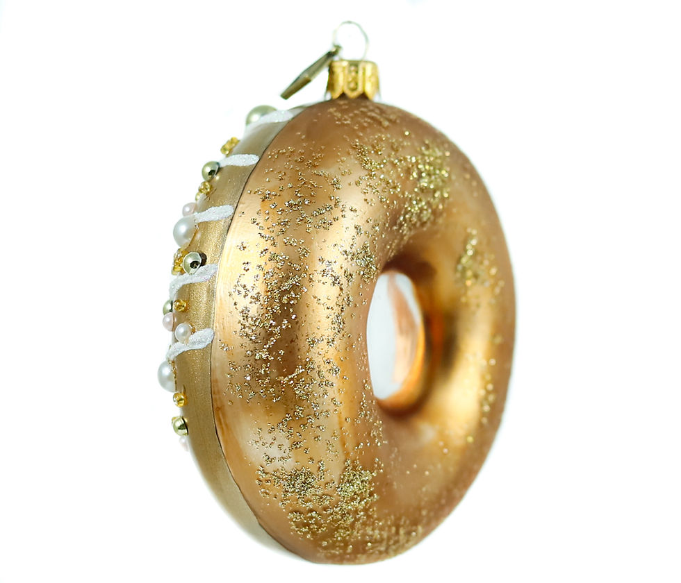 Thumbnail: Glass bauble Donut with golden glaze - 10 cm x 10 cm x 4 cm