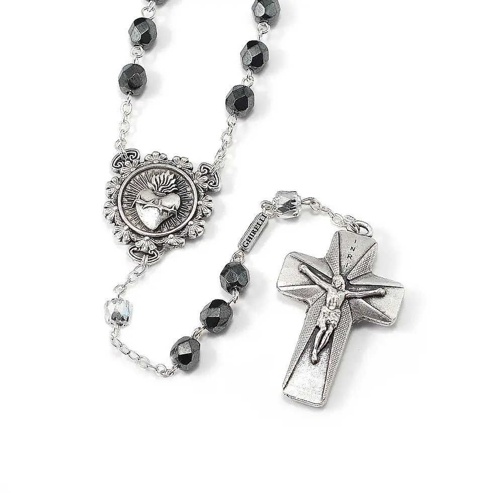 Thumbnail: Rosaries for Men in Antique Silver with Faceted Beads