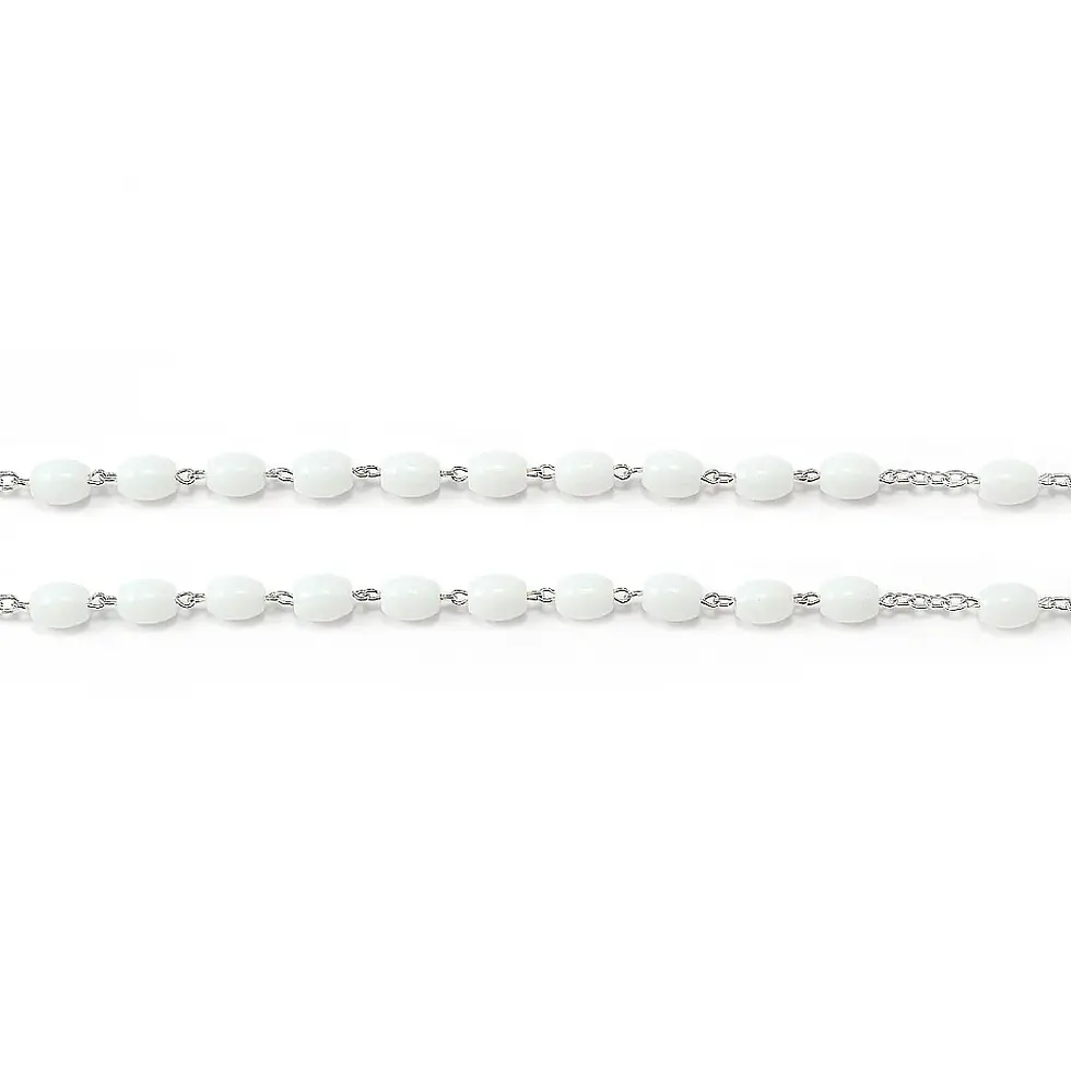 Thumbnail: The Holy Mass Rosary with Oval Glass White Beads by Ghirelli