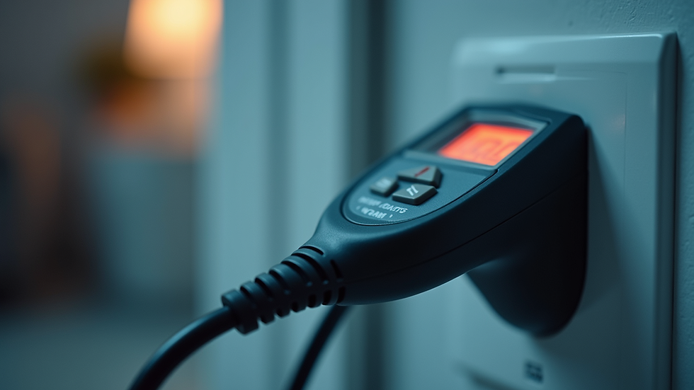 Close-up view of a PAT testing device connected to an electrical appliance