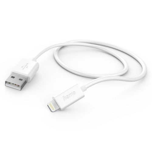 Hama Charging/Data USB-A to Lightning Cable, 480Mbps, 1 Metre, White, MFI Certif