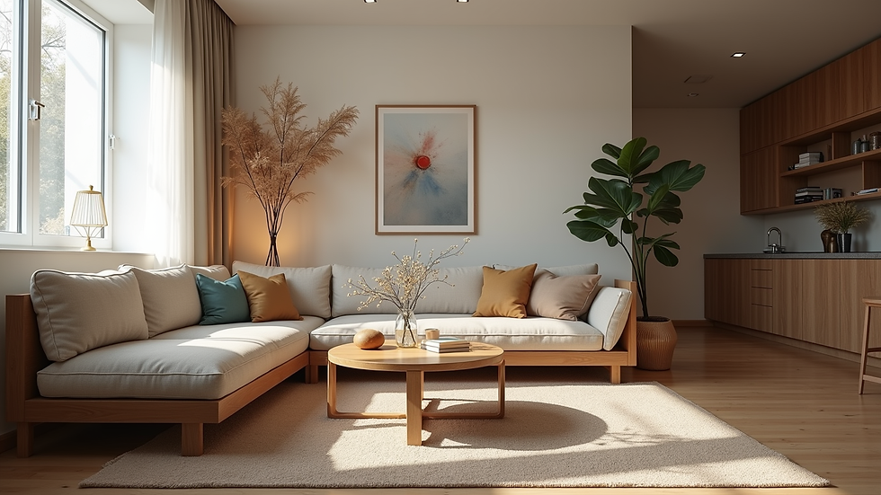 Eye-level view of a cozy living room with modern decor