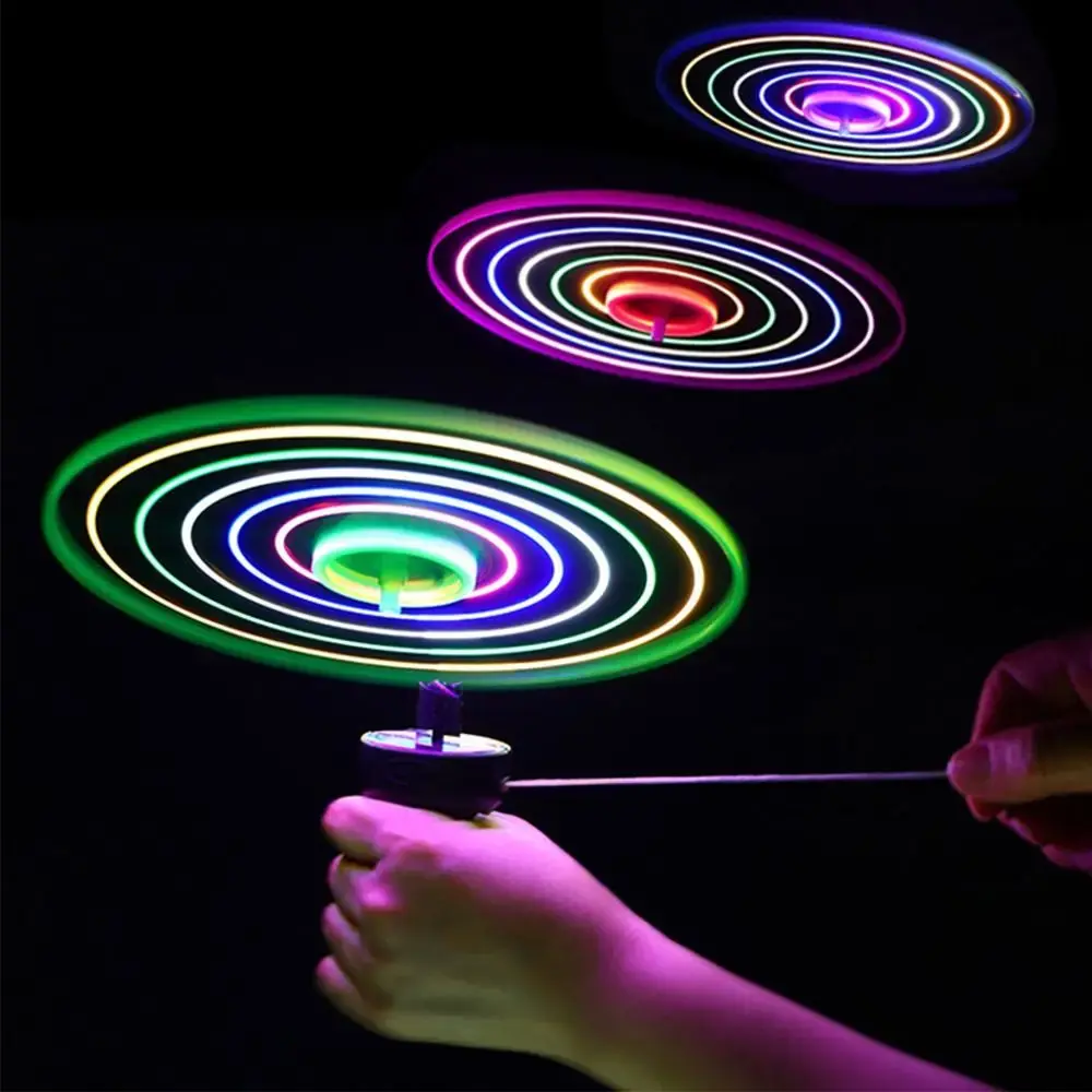 1PCS Kids Luminous Flying Disc Propeller Toys LED Lighting Pull String Flying UF